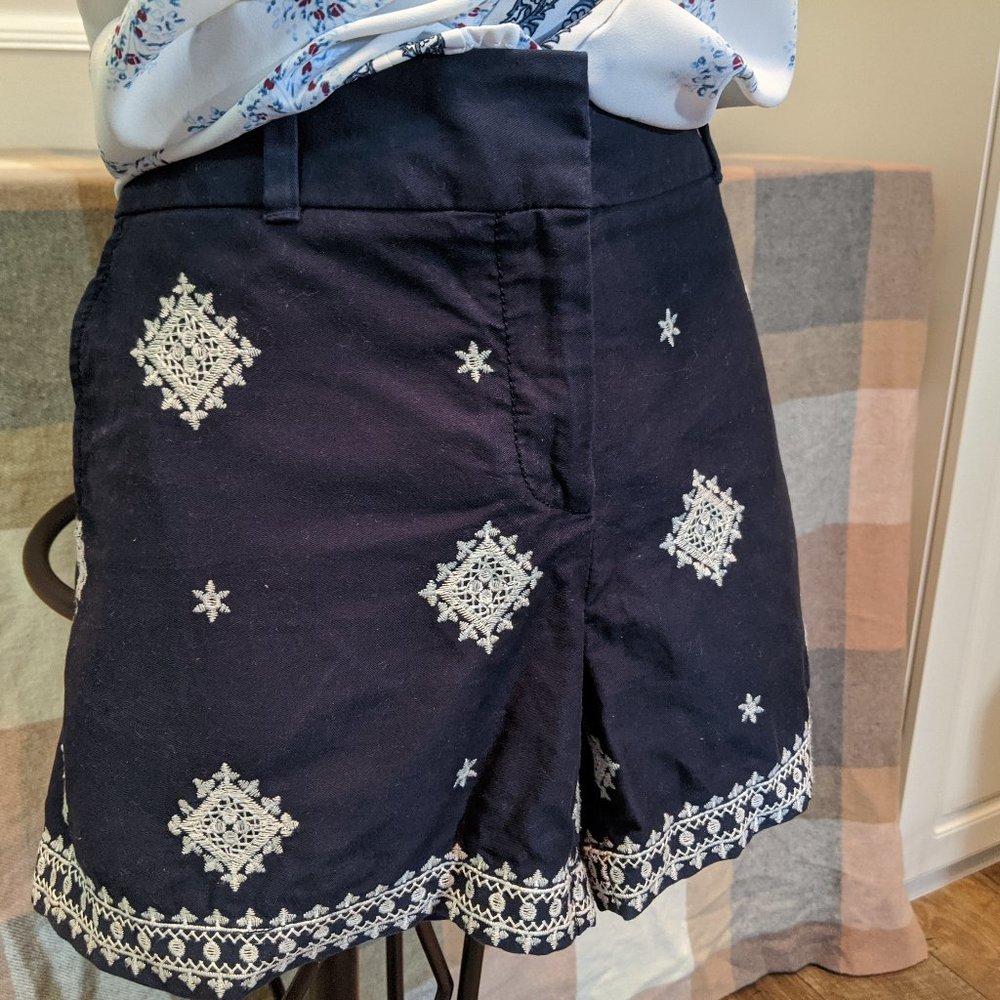 Blue Embroidered Shorts